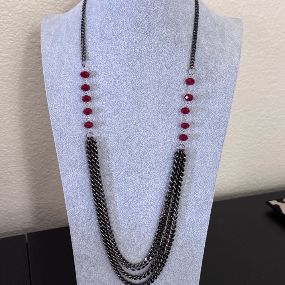 Elegant Red and Silver Necklace